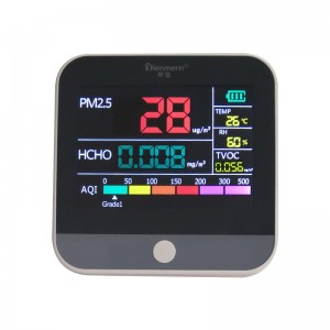 LCD-sensor PM2.5 detektor Bärbar HCHO luftkvalitetsmonitor TVOC Tester Håll belysning Litiumbatteri laddningsbar bildetektor